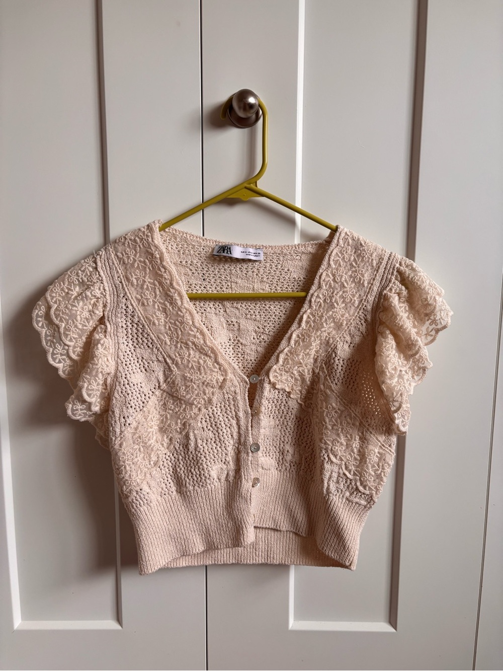 Zara Beige Crochet Lace Button-Up Top